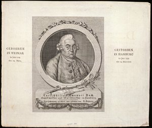 Porträt von Carl Philipp Emanuel Bach (1714-88), graviert von C. D. Krohn, 1788