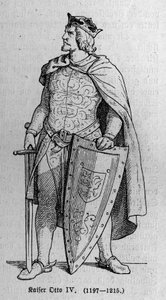 Porträt von Otto von Braunschweig (1174/1182-1218), deutscher römischer Kaiser und König von Italien. Gravur in „Kaiser, König und Papst“ von Richard Roth