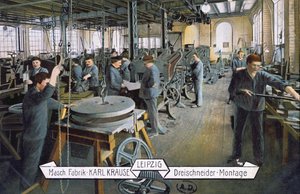 Postkarte, die die Karl-Krause-Fabrik in Leipzig zeigt, ca. 1905