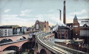 Postkarte, die die Hochbahn in Berlin zeigt, vor 1910