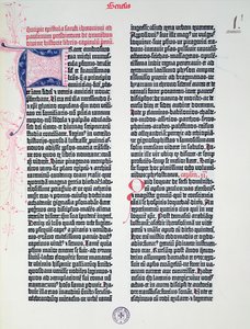 Prolog der Gutenberg-Bibel, gedruckt von Johannes Gutenberg (ca. 1400-68) und Peter Schoeffer (1425-1502) in Mainz, 1454-56 (gedrucktes Papier) von German School