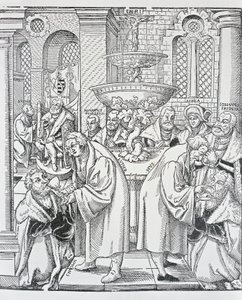 Reformatoren Martin Luther und Jan Hus spenden das Abendmahl
