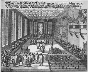 Reichstag von Regensburg im großen Ratssaal, Regensburg von German School