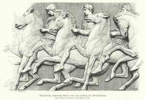 Relief vom Parthenonfries, das athenische Jugendliche auf Pferden darstellt von German School
