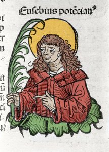 Darstellung von Saint Eusebe. Xylographie aus „Chroniken von Nürnberg“ von Hartmann Schedel