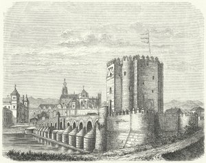 Römische Brücke und Große Moschee von Córdoba, Spanien (Gravur) von German School