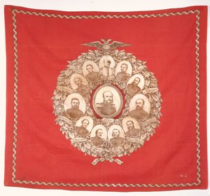 Schal mit Darstellung des deutschen Kaisers Wilhelm I. (1797-1888) umgeben von Bismarck und siegreichen Marschällen zur Feier des Deutsch-Französischen Krieges, 1870