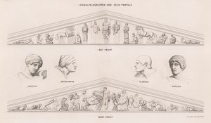 Skulpturen von den Giebeln des Tempels des Zeus, Olympia, Griechenland (Gravur) von German School