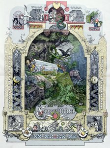 Schneewittchen in ihrem gläsernen Sarg, Illustration aus Muenchener Bilderbogen, ca. 1880 von German School