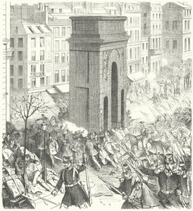Soldaten auf den Straßen von Paris während des französischen Staatsstreichs im Dezember 1851 (Stich) von German School