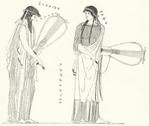 Der antike griechische Dichter Alkaios und seine Geliebte Sappho (Stich) von German School