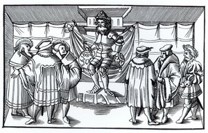 Der Hof eines Barons, nach einem Holzschnitt in Cosmographie Universelle von Munster, veröffentlicht 1552