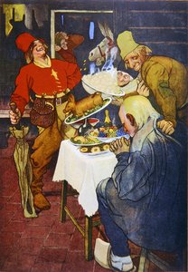 Der magische Tisch und der goldene Esel, Illustration eines Märchens der Brüder Grimm
