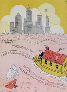 Die neue Sintflut in der alten Welt, Karikatur zur europäischen Wirtschaftskrise der 1920er Jahre, aus der Zeitschrift Kladderadatsch, Berlin, 1926 von German School