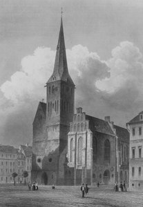 Die Nikolaikirche, Berlin (Stahlstich) von German School