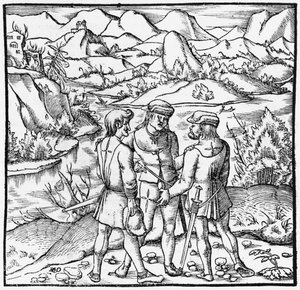 Der Rütlischwur, Illustration aus Cosmographie Universelle von Sebastien Munster (1488-1552) Basel, veröffentlicht 1559