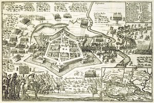 Die Belagerung von Neuhausel durch die Türken im Jahr 1663, Illustration aus einem Buch über die osmanischen Feldzüge in Europa, graviert von Paul Furst (ca.1605-66)