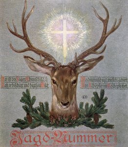 Der Hirsch des heiligen Hubertus (655-727), Titelillustration aus einer Jagdzeitschrift, 1908