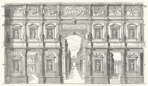 Das Teatro Olimpico ("Olympisches Theater") in Vicenza, Norditalien (Stich) von German School