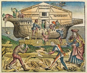 Der Bau der Arche Noah, veröffentlicht in der Nürnberger Chronik, 1493 von German School