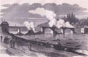 Die Verteidigung von Paris - die Brücke von Asnieres brennen, Cassells Geschichte des Krieges zwischen Frankreich und Deutschland, veröffentlicht von Cassell und Company Limited, ca. 1890 von German School