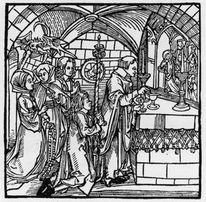 Der Teufel bringt Frauen während der Messe zum Plaudern - in „Der Ritter von Turn“ von Ritter Marquard vom Stein