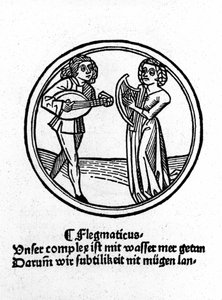 Die vier Temperamente: phlegmatisch (langsam und apathisch). Xylografie, Augsburg 1480