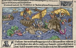 Das Schiffswrack. Gravur aus „Den Edlen Strenghen Besten Fromen“ von Johann Stumpff, Anfang des 16. Jahrhunderts von German School