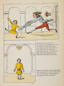 Die Geschichte vom kleinen Daumenlutscher. Konrad, ein kleiner Junge, der seine Daumen lutscht, hat sie vom Scherenschleifer, einem Schneider, abgeschnitten bekommen von German School
