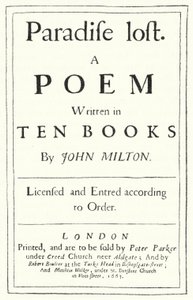 Titelseite der Originalausgabe von Paradise Lost des englischen Dichters John Milton, veröffentlicht 1667 (Gravur)