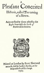 Titelseite der ersten Ausgabe der Shakespeare-Komödie Der Widerspenstigen Zähmung (Stich)