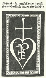Titelseite der ersten Ausgabe der Gedichte des französischen Dichters François Villon, gedruckt von Pierre Levet in Paris im Jahr 1483 (Stich) von German School