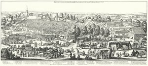 Reisende besuchen die Heilquellen im Dorf Hornhausen, 1646 (Gravur) von German School