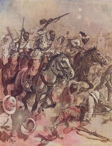 Krieger des Scheichs von Senussi vertreiben die Briten aus Matruh, östlich von Sollum, Ägypten