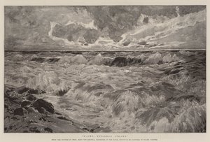 Wellen, einsamer Strand (Lithografie) von German School