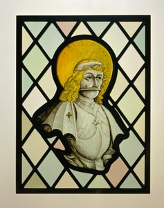 Fensterpaneel-Fragment mit gepanzertem Heiligen