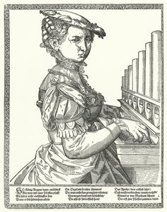 Frau, die eine Orgel spielt von German School