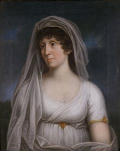 Frau in einem weißen Kleid mit Schleier von German School