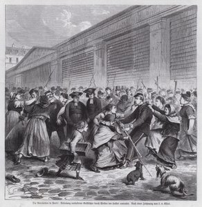 Frauen des Marktes von Les Halles befreien Mitglieder des Klerus aus der Gefangenschaft, Pariser Kommune