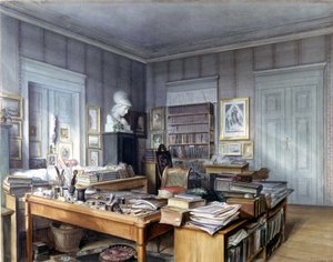Arbeitszimmer von Wilhelm Grimm (1786 -1859) in Berlin, Linkstraße 7. Gravur von Herrn Hoffmann. Nationalmuseum, Nürnberg. 1860 von German School