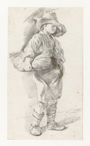 Stehender Jugendlicher mit großem Hut und Korb unter dem Arm von Gerrit Berckheyde