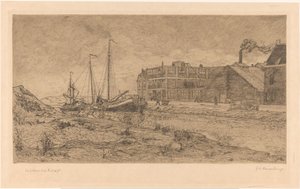 Festgemachte Boote bei einer Fabrik von Gerrit Haverkamp (signed by artist)