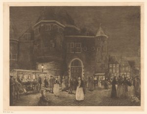 Markt bei der Waage auf dem Nieuwmarkt in Amsterdam bei Abend