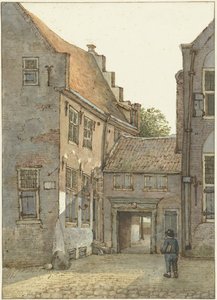 Ansicht des Eingangs der Lateinschule, der St. Hieronymusschule, an der Kromme Nieuwegracht in Utrecht von Gerrit Lamberts