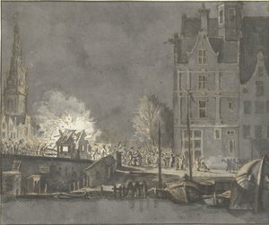 Verbrennen der Zollhäuschen bei der Nieuwebrug in Amsterdam von Gerrit Lamberts