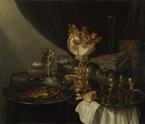 Stillleben mit einer Nautilus-Tasse, ca. 1645