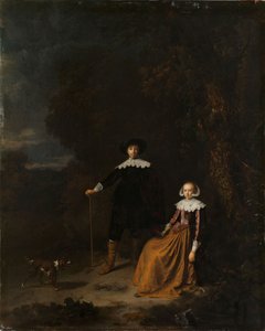 Porträt eines Paares in einer Landschaft von Gerrit or Gerard Dou