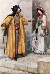 "Shylock gab ihr seine Schlüssel und befahl ihr, das Haus zu bewachen" von Gertrude E. Demain (after) Hammond