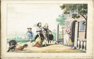 Paar begrüßt eine Dame an der Tür eines Landhauses von Gesina ter Borch (signed by artist)