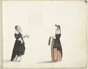Zwei stehende Frauen im Profil